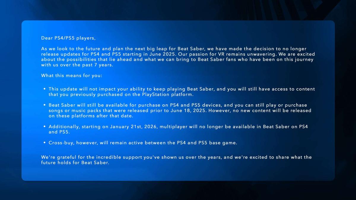 PSユーザーにとって残念なお知らせ！Beat SaberがPS4/PS5サポートを終了